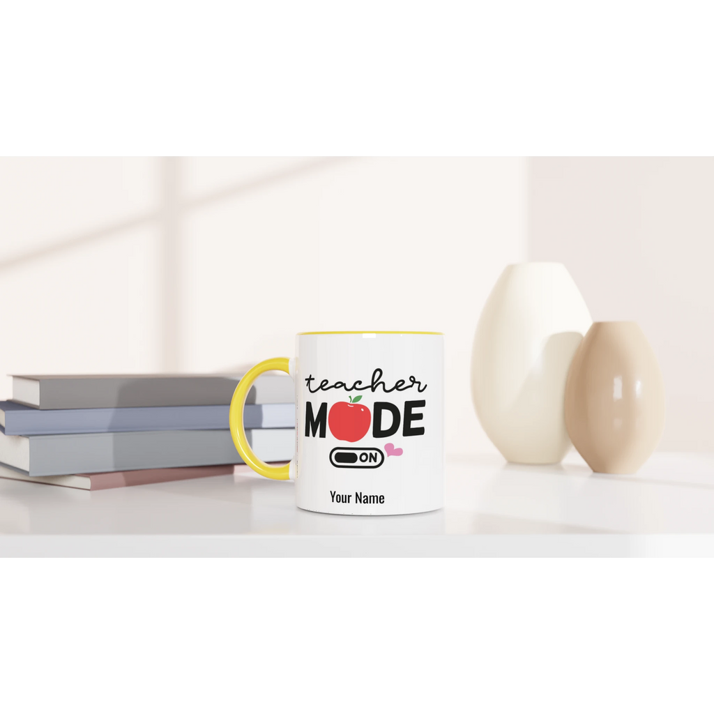 Personalise Teacher Mode On White 11oz Ceramic Mug with Color Inside Personalised 11oz Mug