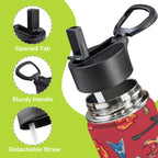 Guitars On Red 12oz Kids Water Bottle with Straw Lid