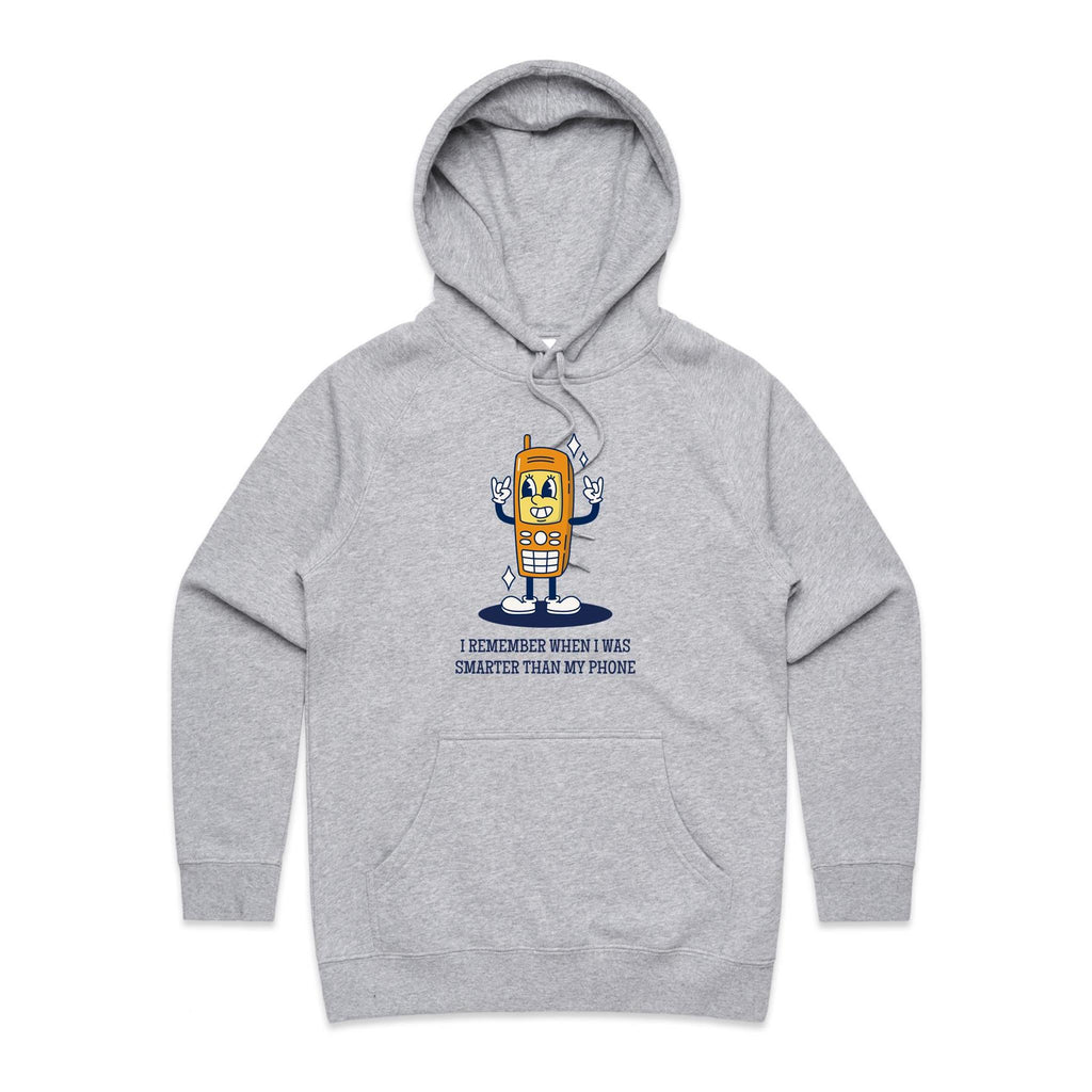 I Remember When I Was Smarter Than My Phone - Womens Hoodie Grey Marle Womens Hoodie Printed In Australia Tech