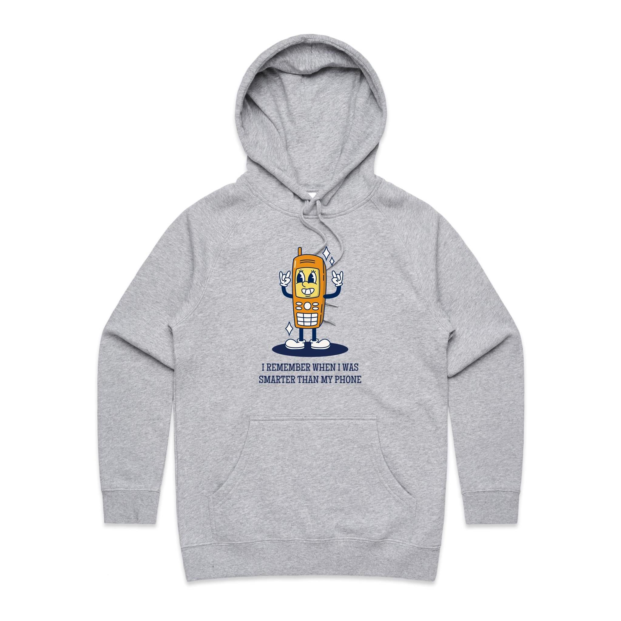I Remember When I Was Smarter Than My Phone - Womens Hoodie Grey Marle Womens Hoodie Printed In Australia Tech