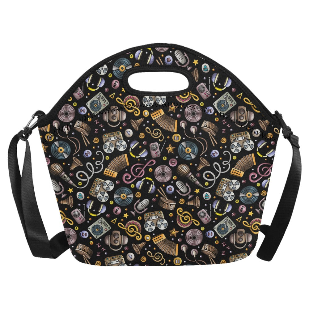Retro Music Mix - Neoprene Lunch Bag Neoprene Lunch Bag Printed Offshore