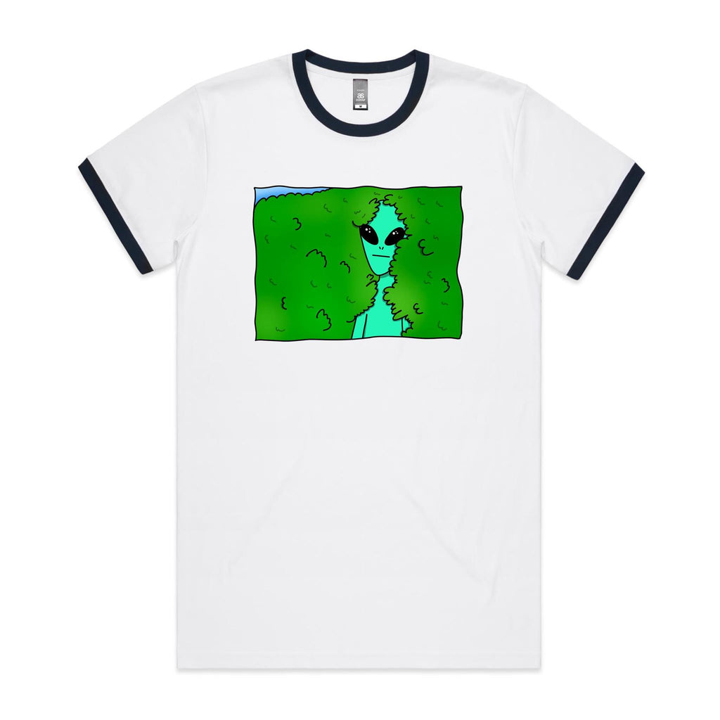 Alien Backing Into Hedge Meme - Staple Ringer Tee White Navy Ringer T-Shirt Printed In Australia Sci Fi