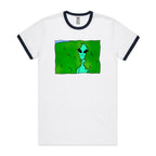 Alien Backing Into Hedge Meme - Staple Ringer Tee White Navy Ringer T-Shirt Printed In Australia Sci Fi