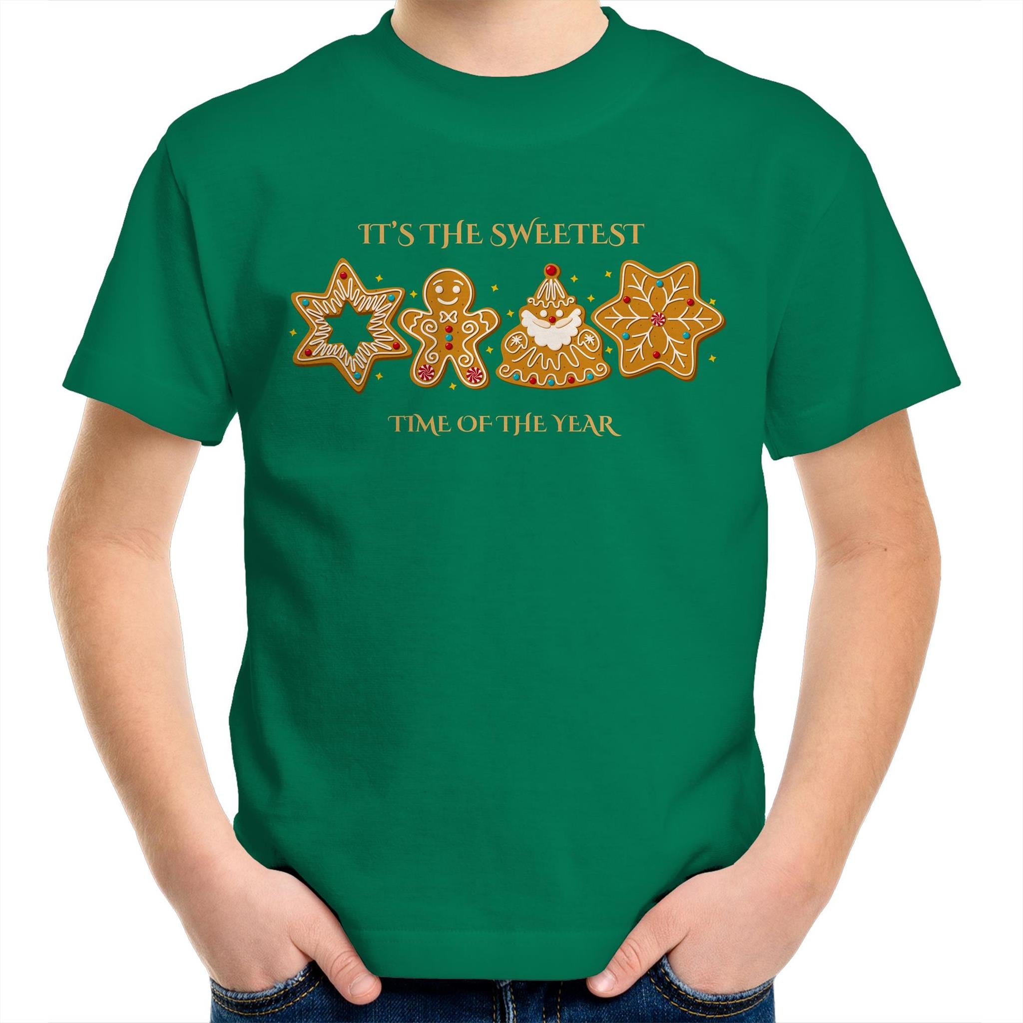 Gingerbread, It's The Sweetest Time Of The Year, Christmas - Kids Youth T-Shirt Kelly Green Kids Christmas T-shirt Christmas Printed In Australia