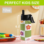 Flower Check 12oz Kids Water Bottle with Straw Lid