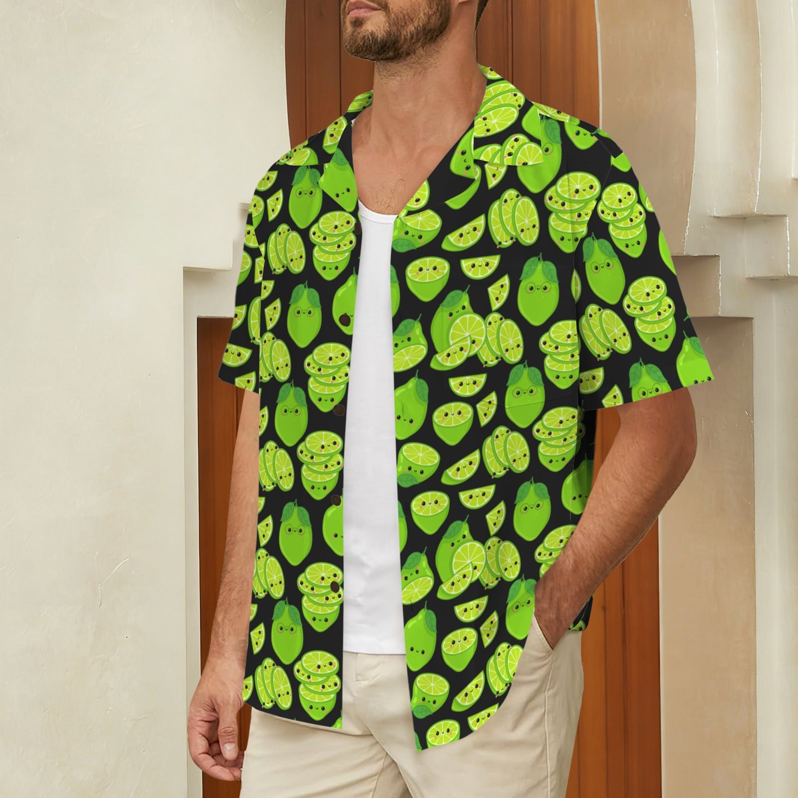 Cute Limes Men's Short Sleeve Hawaiian Shirt Men's Hawaiian Shirt (New) Food Printed Offshore