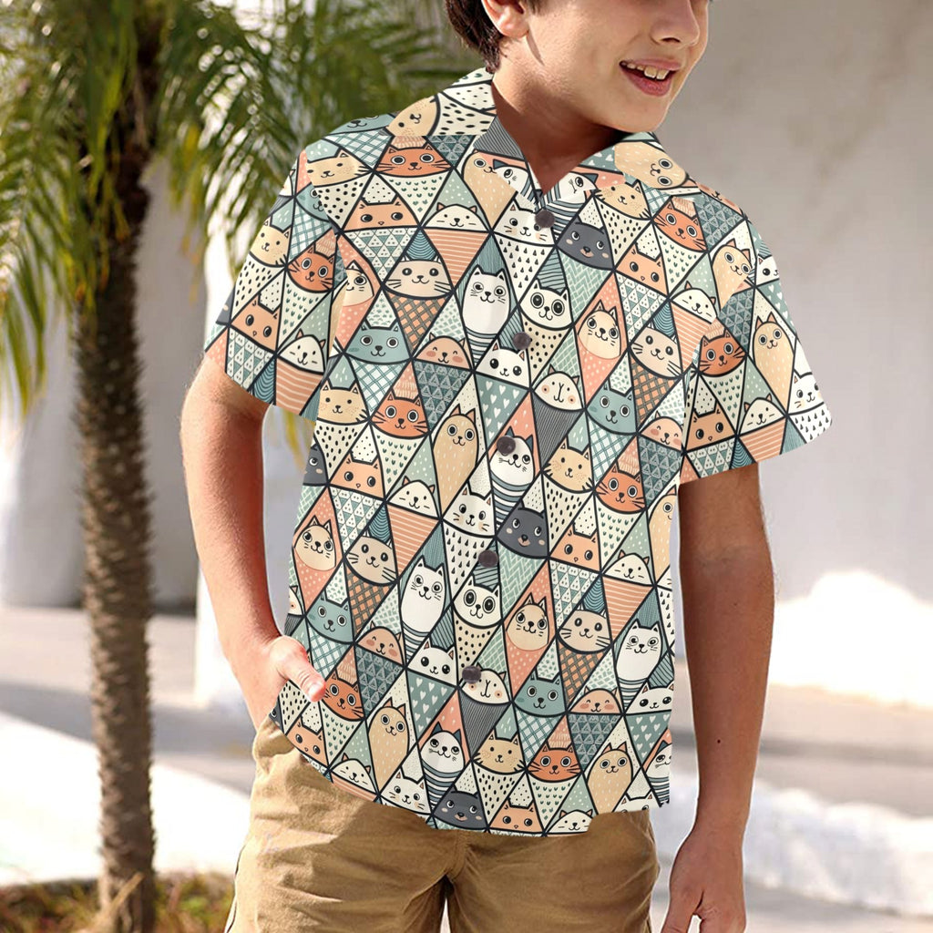 Diamond Cat Pattern - Junior Kids Hawaiian Shirt