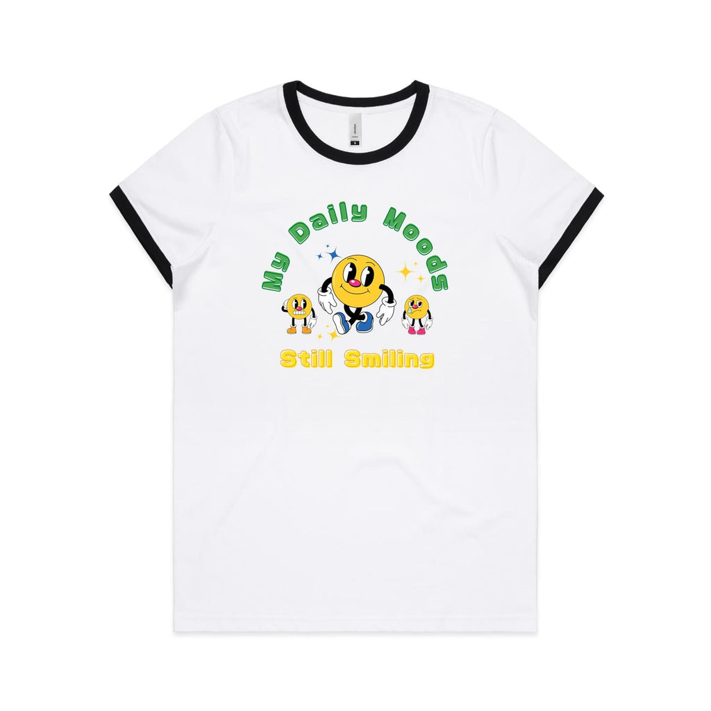 My Daily Moods - Women's Ringer Tee White Black Womens Ringer T-shirt Printed In Australia