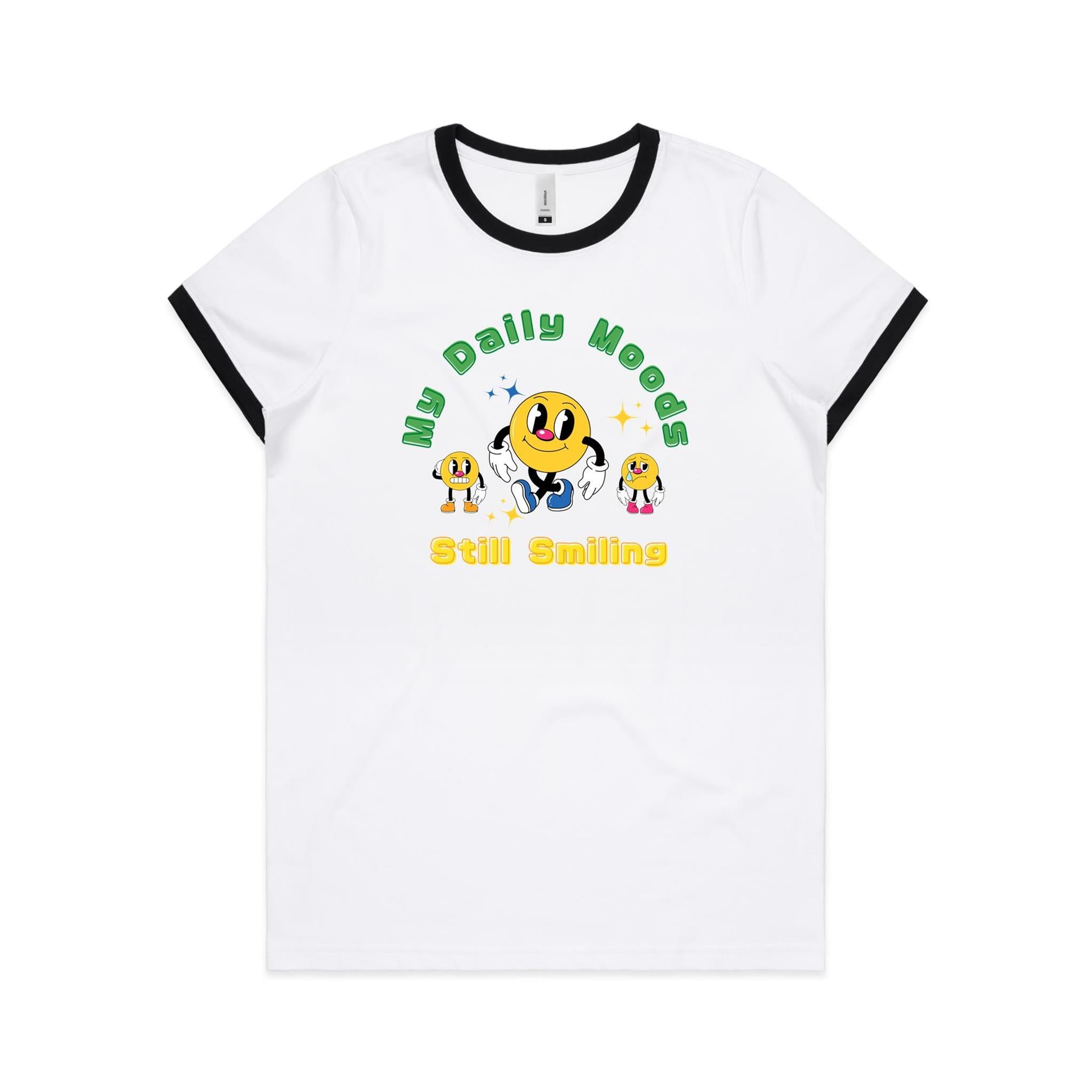 My Daily Moods - Women's Ringer Tee White Black Womens Ringer T-shirt Printed In Australia