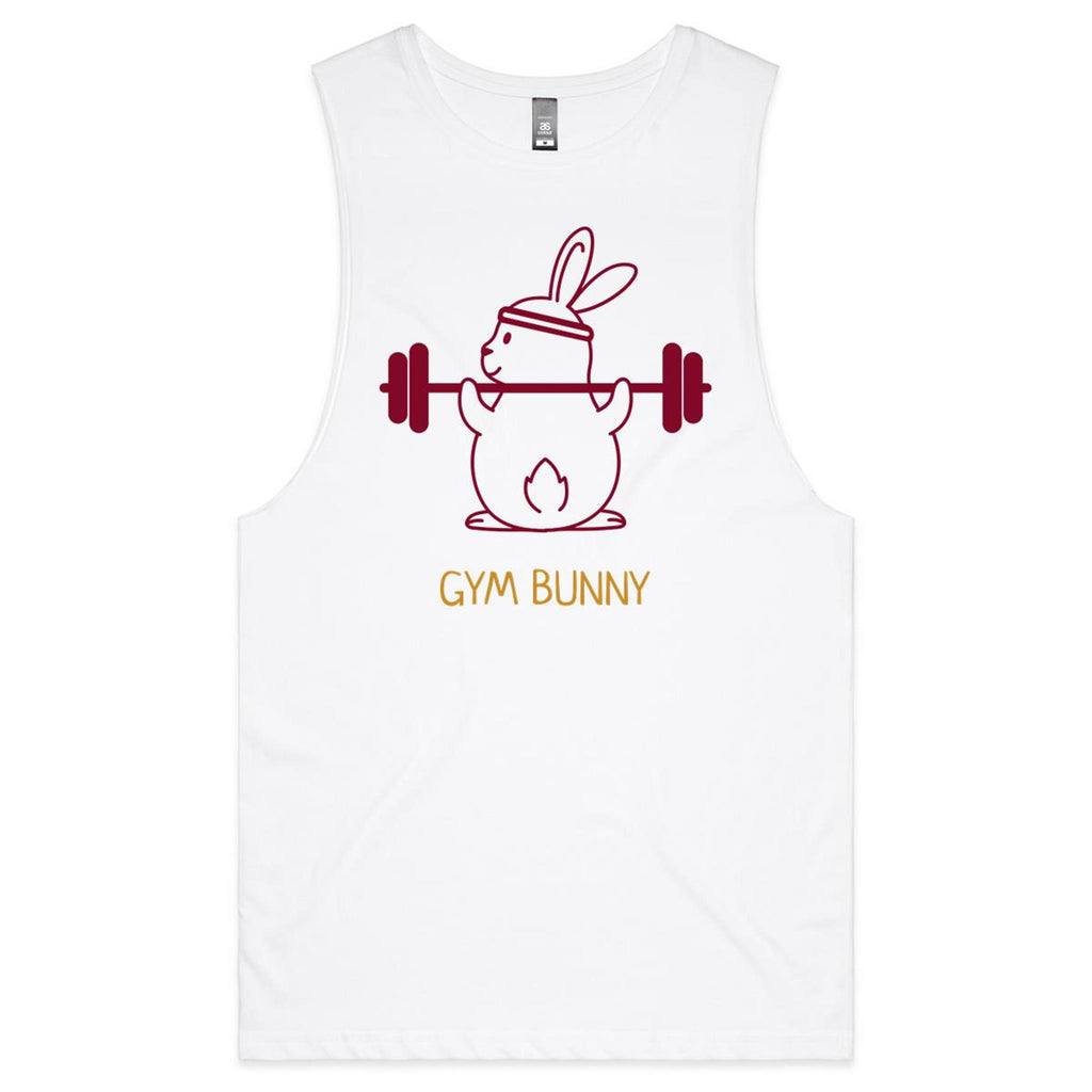 Gym Bunny - Tank Top Tee White Drop Arm Tank Top Fitness Printed In Australia