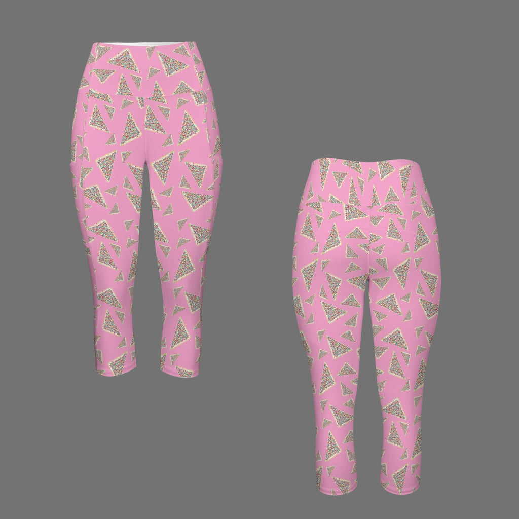 Fairy Bread Pink Women's High Waist Pocket Capri Yoga Leggings Women's High Waist Capri Yoga Leggings Food Printed Offshore