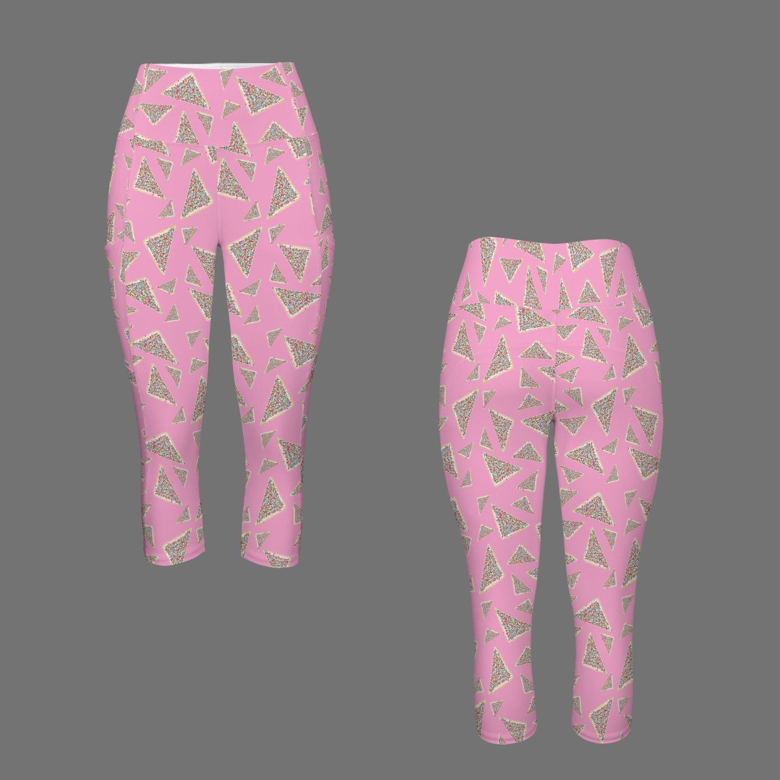 Fairy Bread Pink Women's High Waist Pocket Capri Yoga Leggings Women's High Waist Capri Yoga Leggings Food Printed Offshore