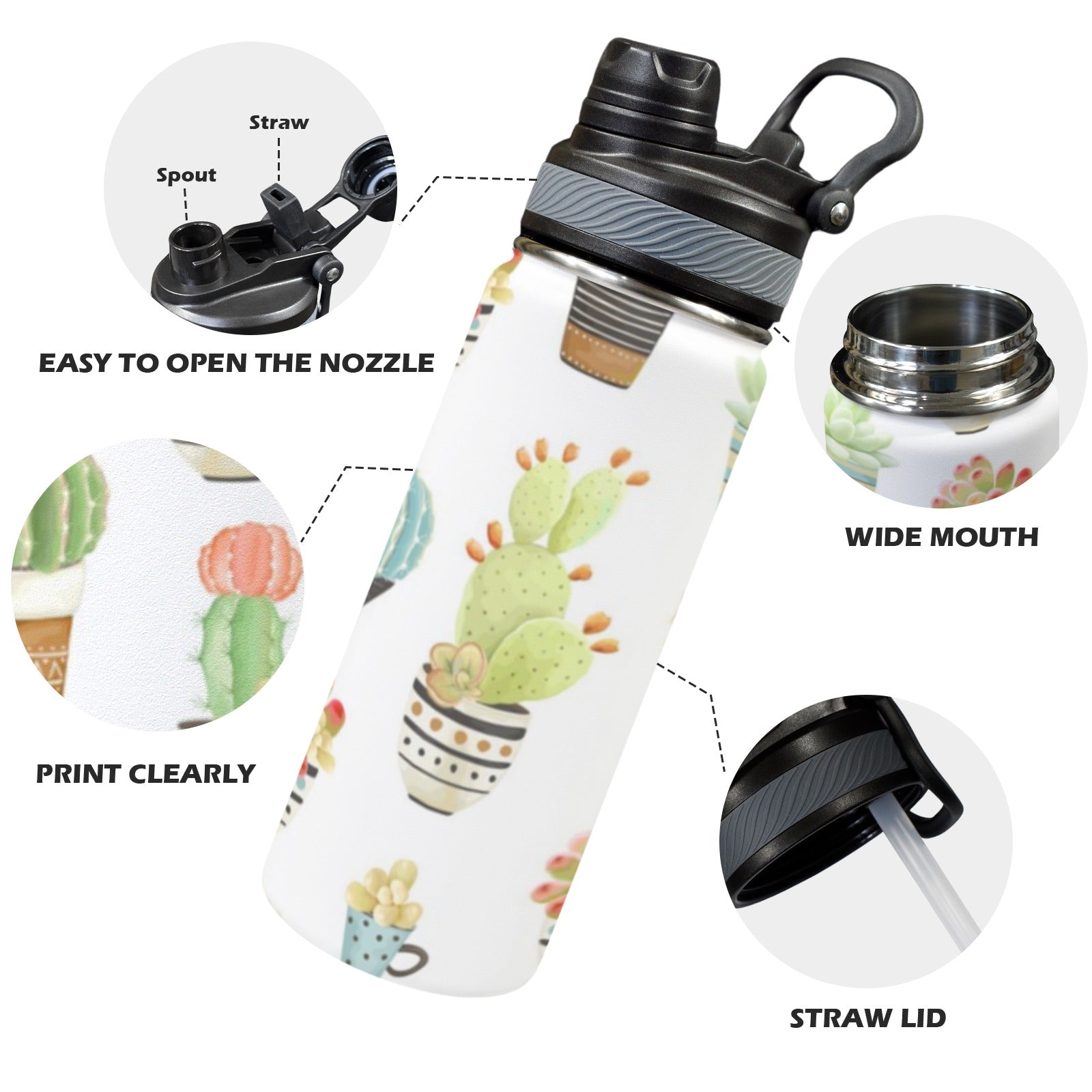 Succulent Pot Plants - Insulated Water Bottle with Dual-Use Lid (18oz) Insulated Water Bottle with Dual-Use Lid (18oz) Plants Printed Offshore