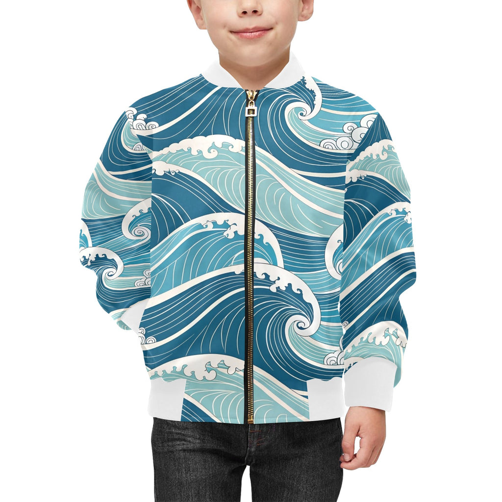 Ocean Waves Kids Bomber Jacket Kids Bomber Jacket Ocean Printed Offshore Surf
