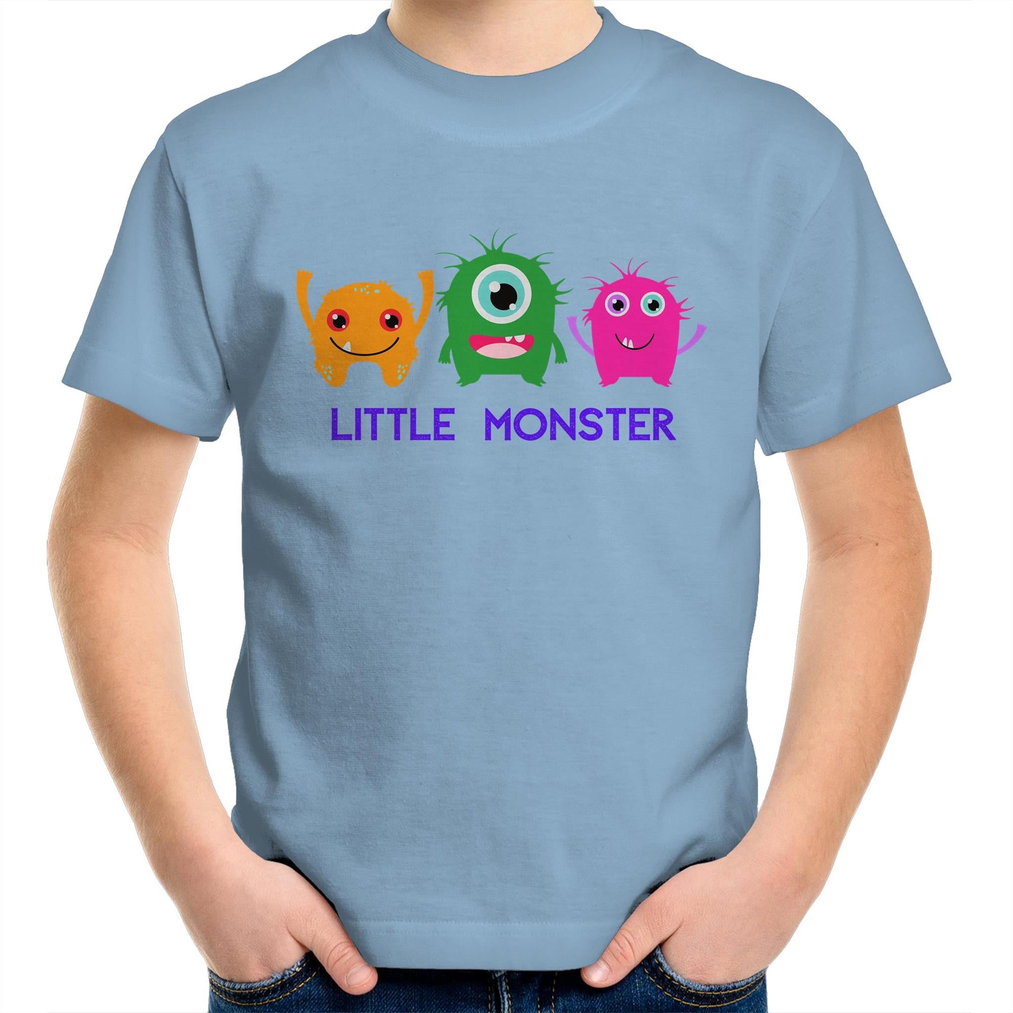 Little Monster - Kids Youth T-Shirt Carolina Blue Kids Youth T-shirt Printed In Australia Sci Fi