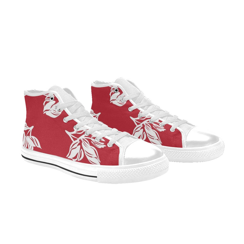 Red Retro Foliage, Hawaiian Flower - Men's High Top Canvas Shoes