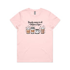 Coffee Beauty, All Shapes And Sizes Women's AS Colour T-shirt Pink Womens T-shirt Coffee Positivity Printed In Australia
