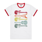 Retro Guitars - Staple Ringer Tee White Red Ringer T-Shirt Music Printed In Australia