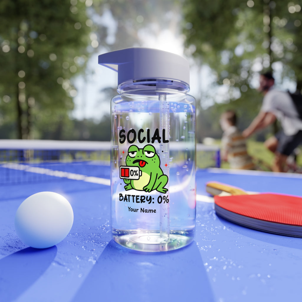 Personalised - Frog, Social Battery - Clear Tritan Water Bottle