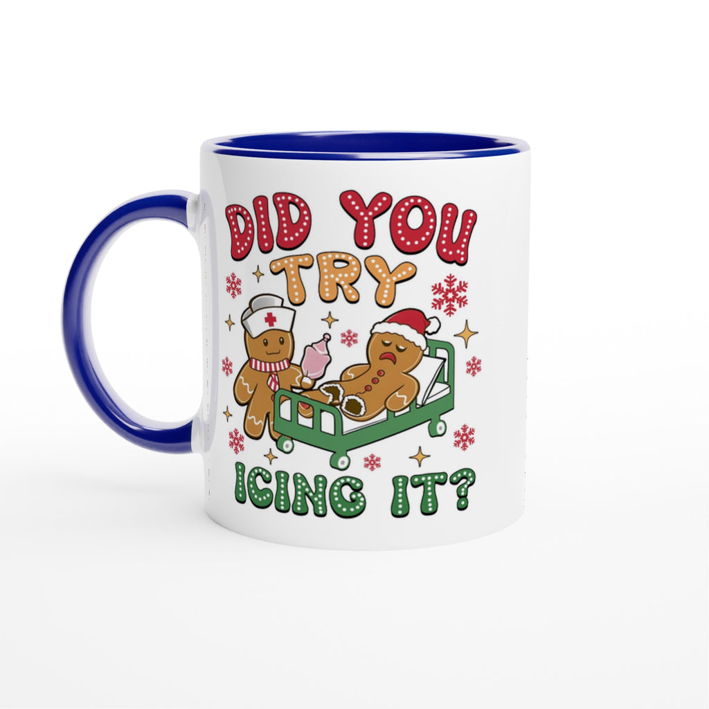 Gingerbread, Did You Try Icing It White 11oz Ceramic Mug with Colour Inside Ceramic Blue Christmas Colour Mug Christmas Globally Fulfilled
