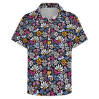 Graphic Flowers On Black Women's Short-Sleeve Button Up Shirt Women's Short-Sleeve Button Up Shirt Plants Printed Offshore