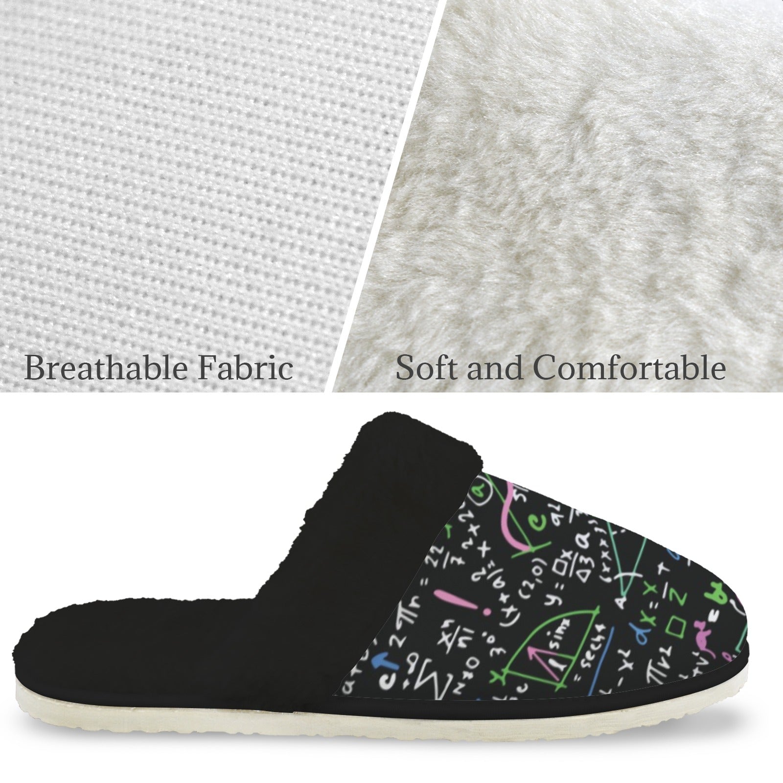 Equations In Green And Pink Women's Fur Trim Thick-Sole Indoor Slippers Women's Fur Trimmed Slippers Maths Printed Offshore