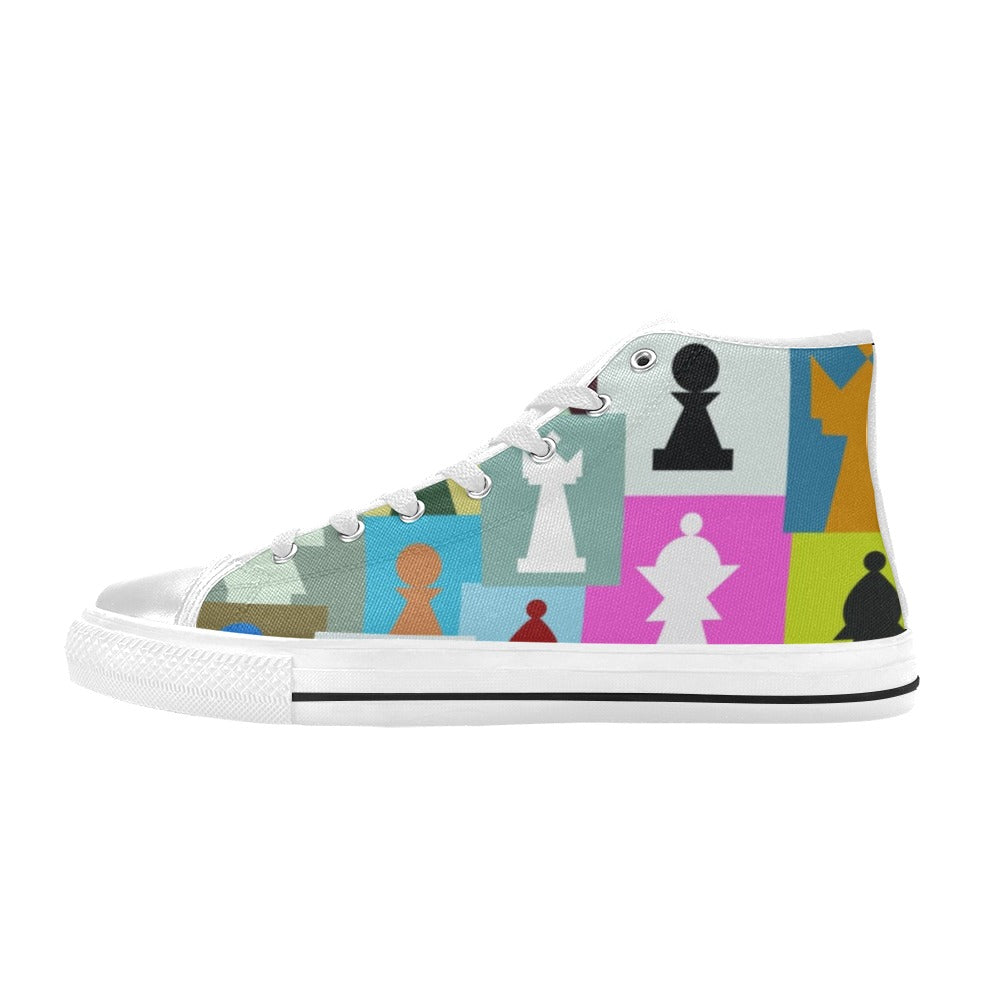 Colourful Chess - Kids High Top Canvas Shoes