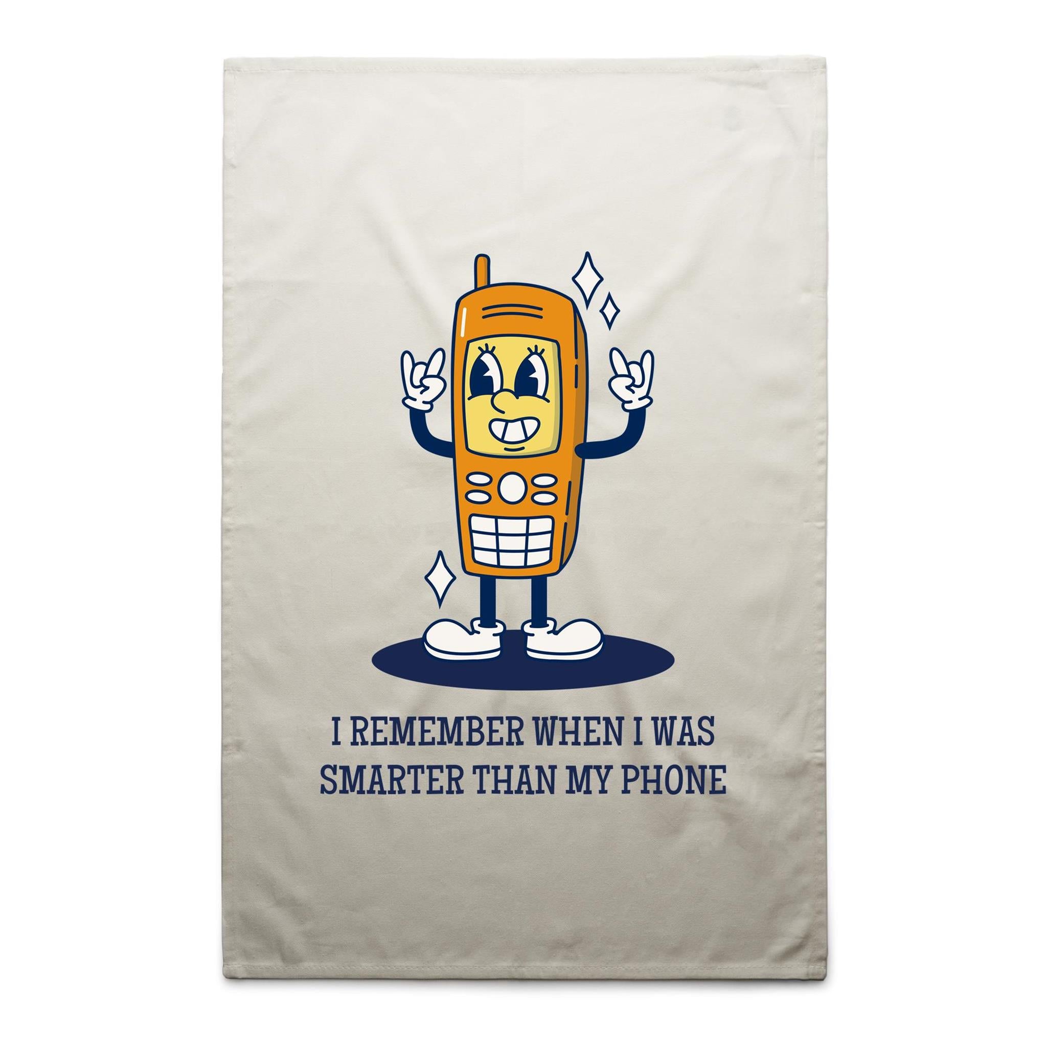 I Remember When I Was Smarter Than My Phone - AS Colour Tea Towel Cream One Size Tea Towel Printed In Australia Tech