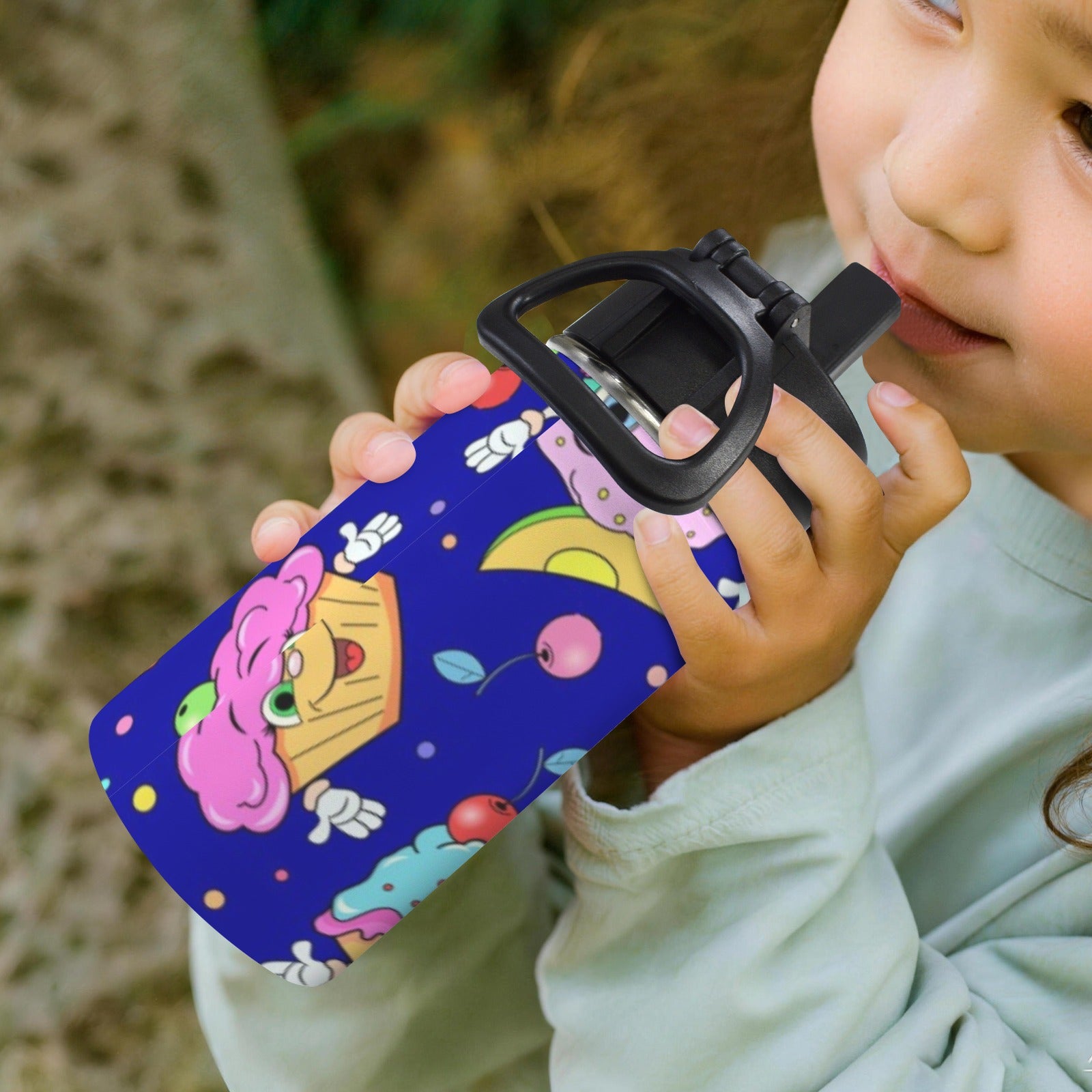 Cute Cartoon Cupcake 12oz Kids Water Bottle with Straw Lid