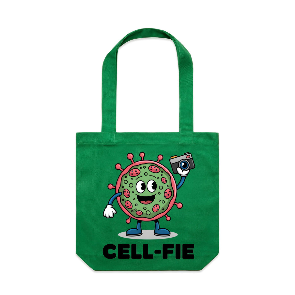 Cell-fie Cell Selfie Canvas Tote Bag Kelly Green One Size Tote Bag Printed In Australia Science