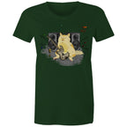 Cat Bass Player - Womens T-shirt Forest Green Womens T-shirt animal Music Printed In Australia