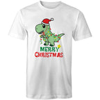 Dinosaur Santa, Merry Christmas - Mens T-Shirt White Mens Christmas T-shirt Christmas Printed In Australia