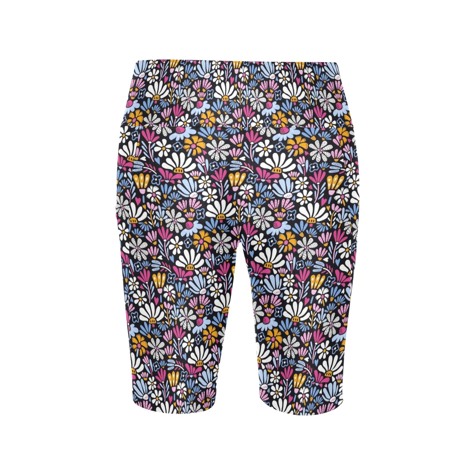 Graphic Flowers On Black Women's Bike Shorts With Side Pockets Women's Bike Shorts Plants Printed Offshore