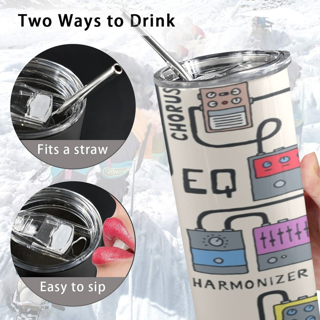 Guitar Pedals 20oz Tall Skinny Tumbler with Lid and Straw