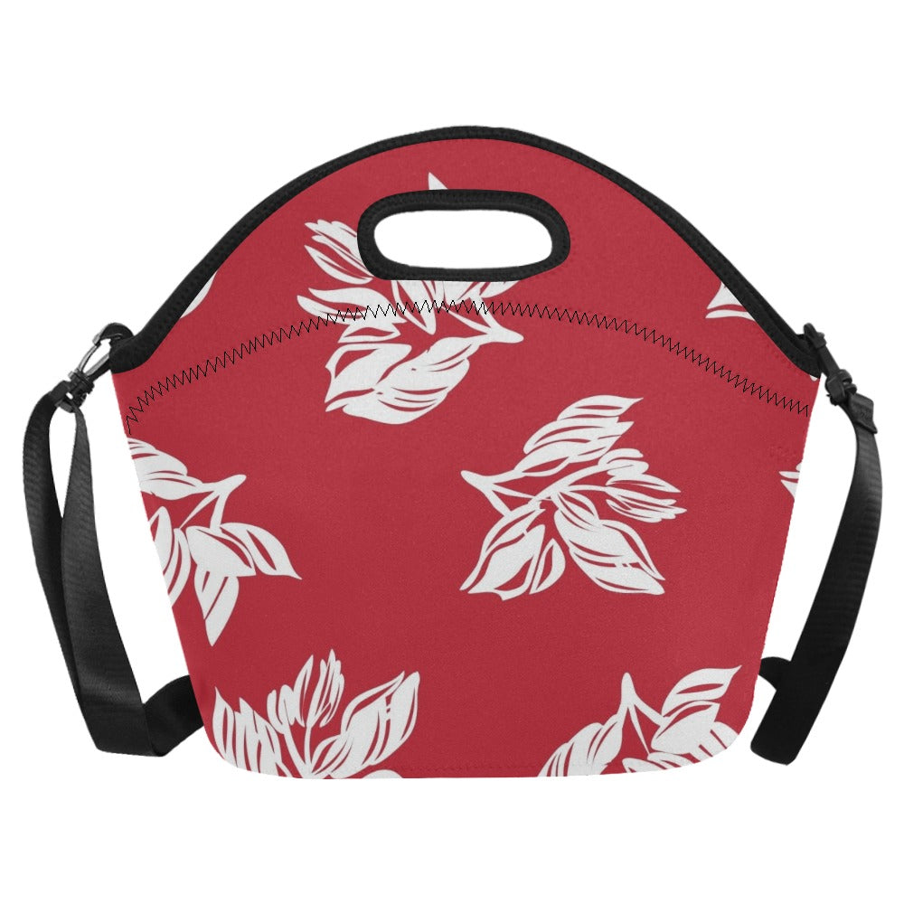 Red Retro Foliage, Hawaiian Flower - Neoprene Lunch Bag Neoprene Lunch Bag Printed Offshore