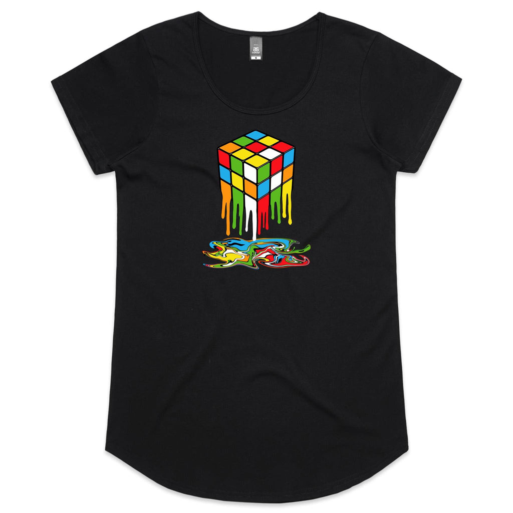 Melting Game Cube - Womens Scoop Neck T-Shirt Black Womens Scoop Neck T-shirt Games Printed In Australia