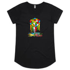 Melting Game Cube - Womens Scoop Neck T-Shirt Black Womens Scoop Neck T-shirt Games Printed In Australia