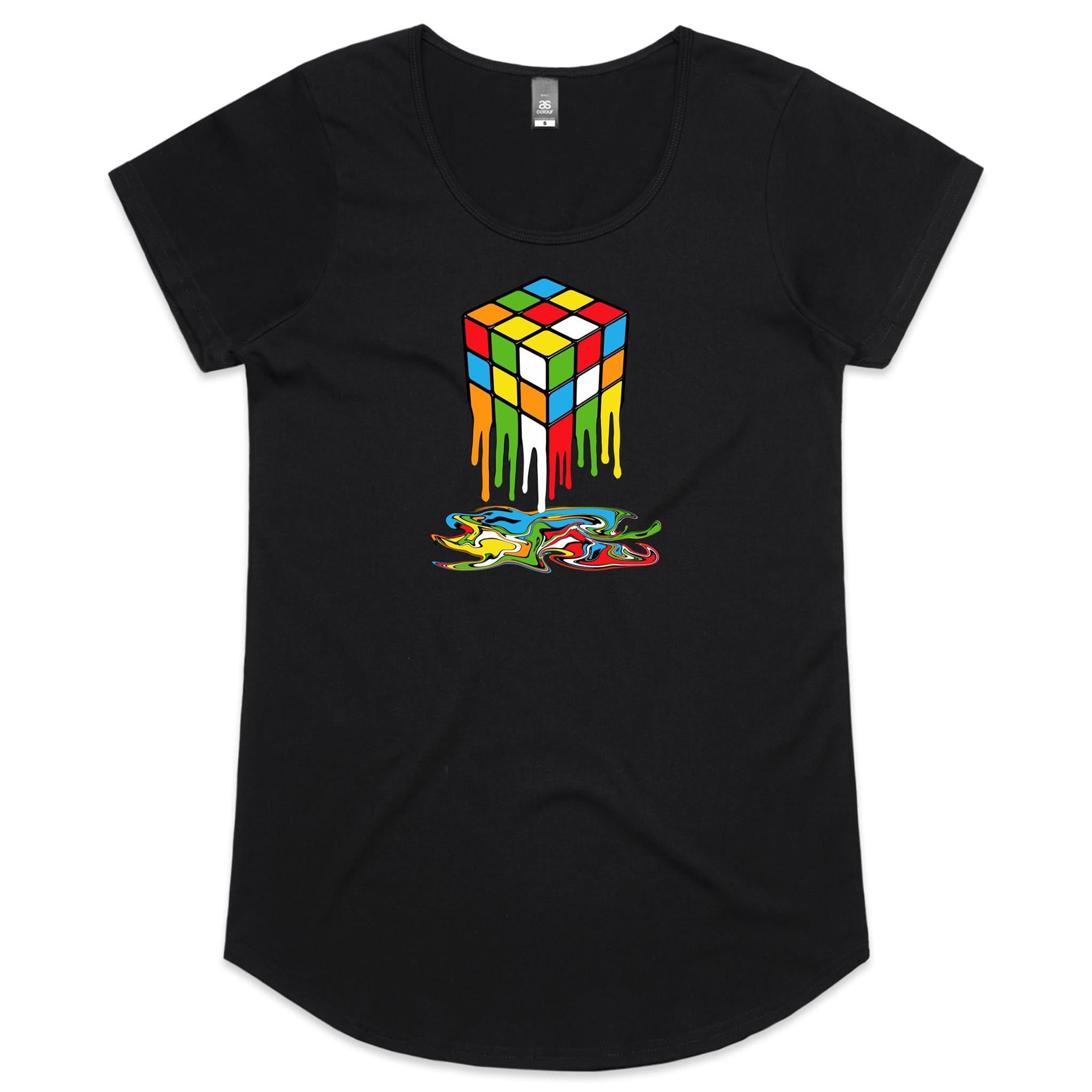 Melting Game Cube - Womens Scoop Neck T-Shirt Black Womens Scoop Neck T-shirt Games Printed In Australia