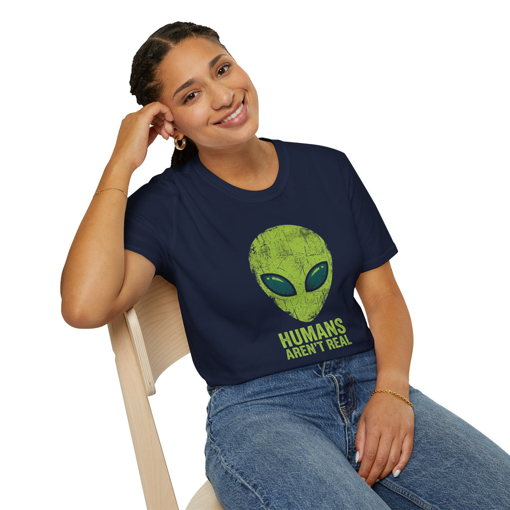 Green Alien Head Humans Aren't Real Unisex T-Shirt Unisex Adult T-shirt Globally Fulfilled Sci Fi