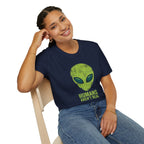 Green Alien Head Humans Aren't Real Unisex T-Shirt Unisex Adult T-shirt Globally Fulfilled Sci Fi