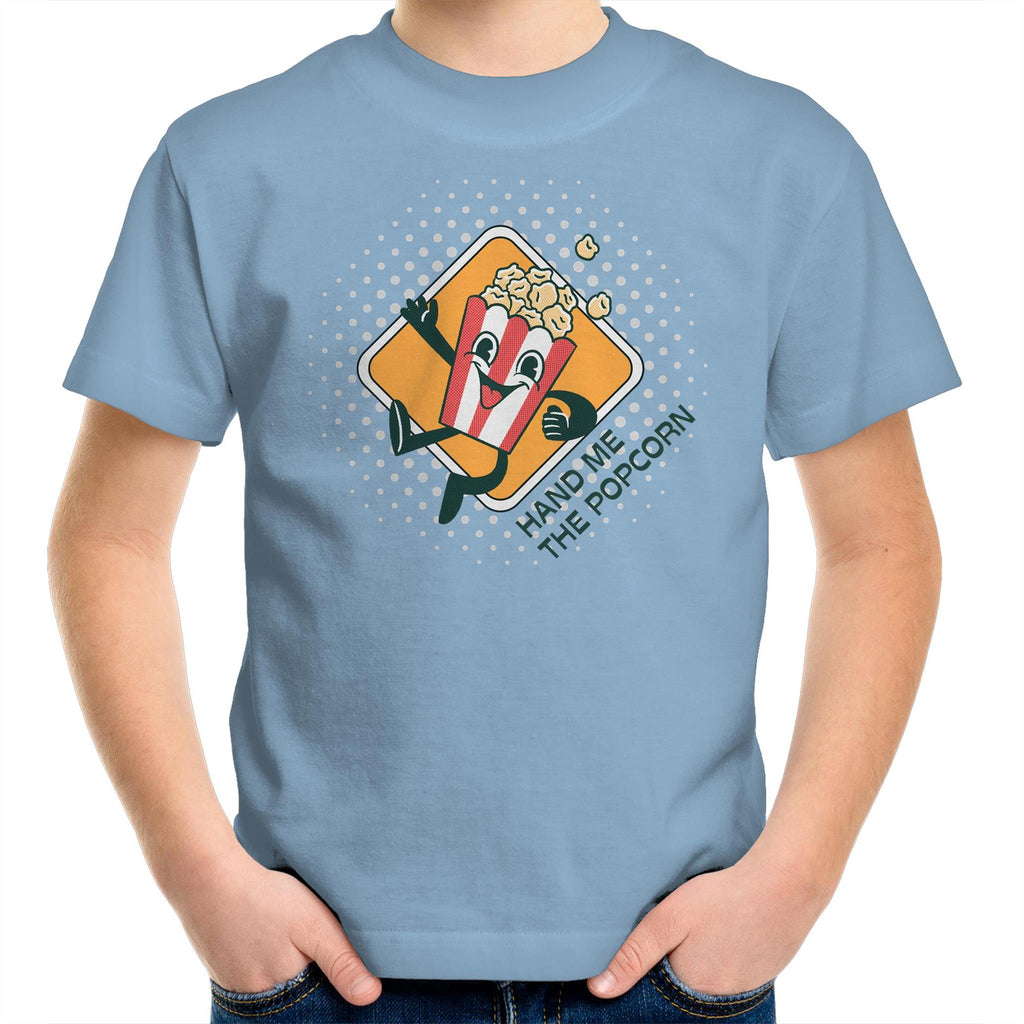 Hand Me The Popcorn - Kids Youth T-Shirt Carolina Blue Kids Youth T-shirt Food Printed In Australia