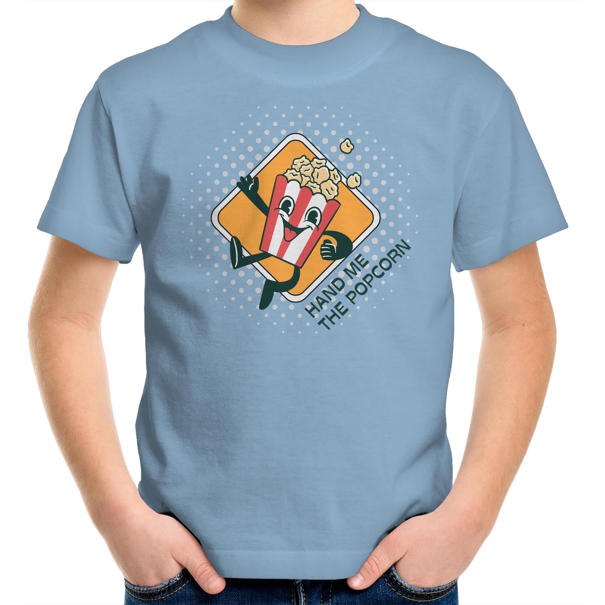 Hand Me The Popcorn - Kids Youth T-Shirt Carolina Blue Kids Youth T-shirt Food Printed In Australia
