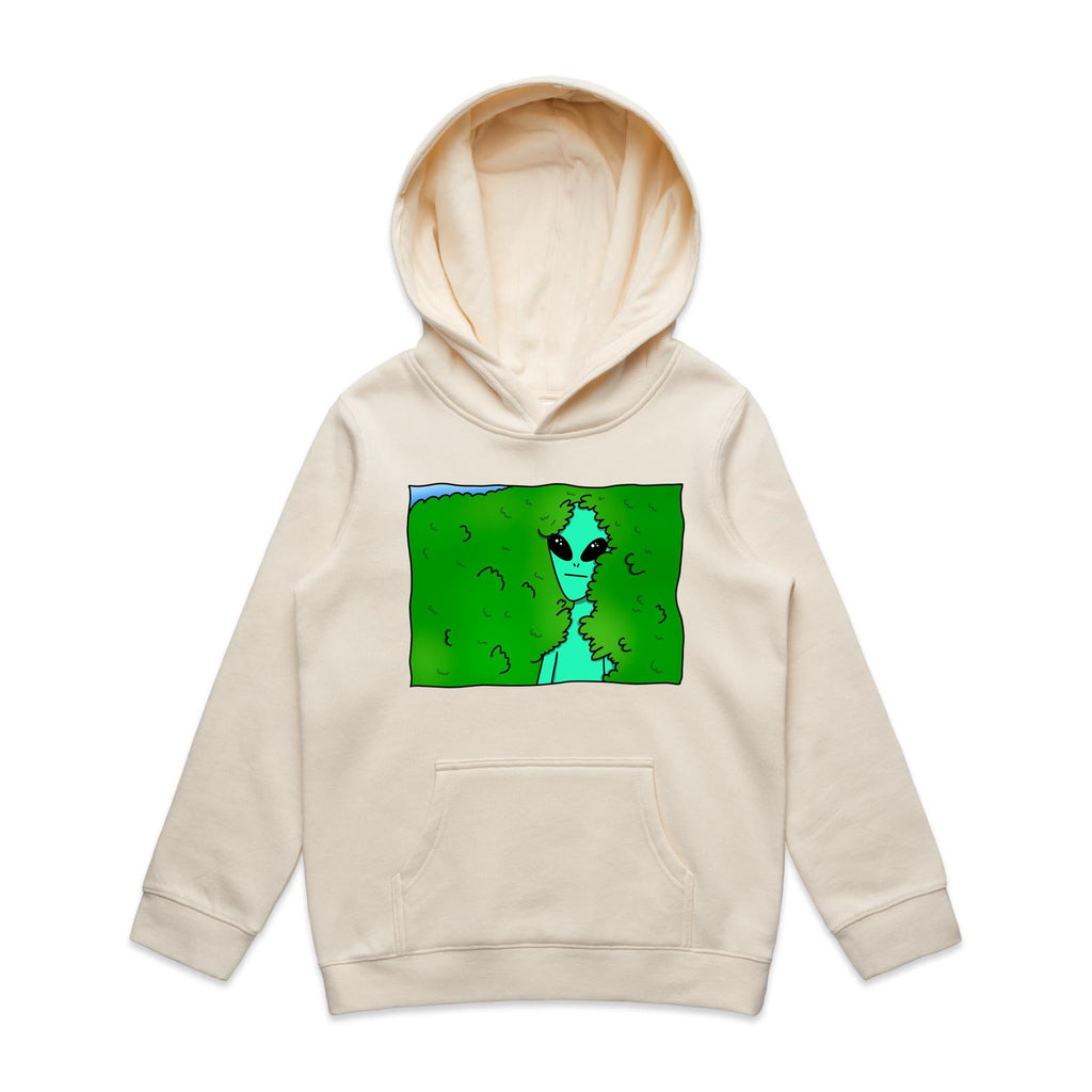Alien Backing Into Hedge Meme - Kids Hoodie Ecru Kids Hoodie Printed In Australia