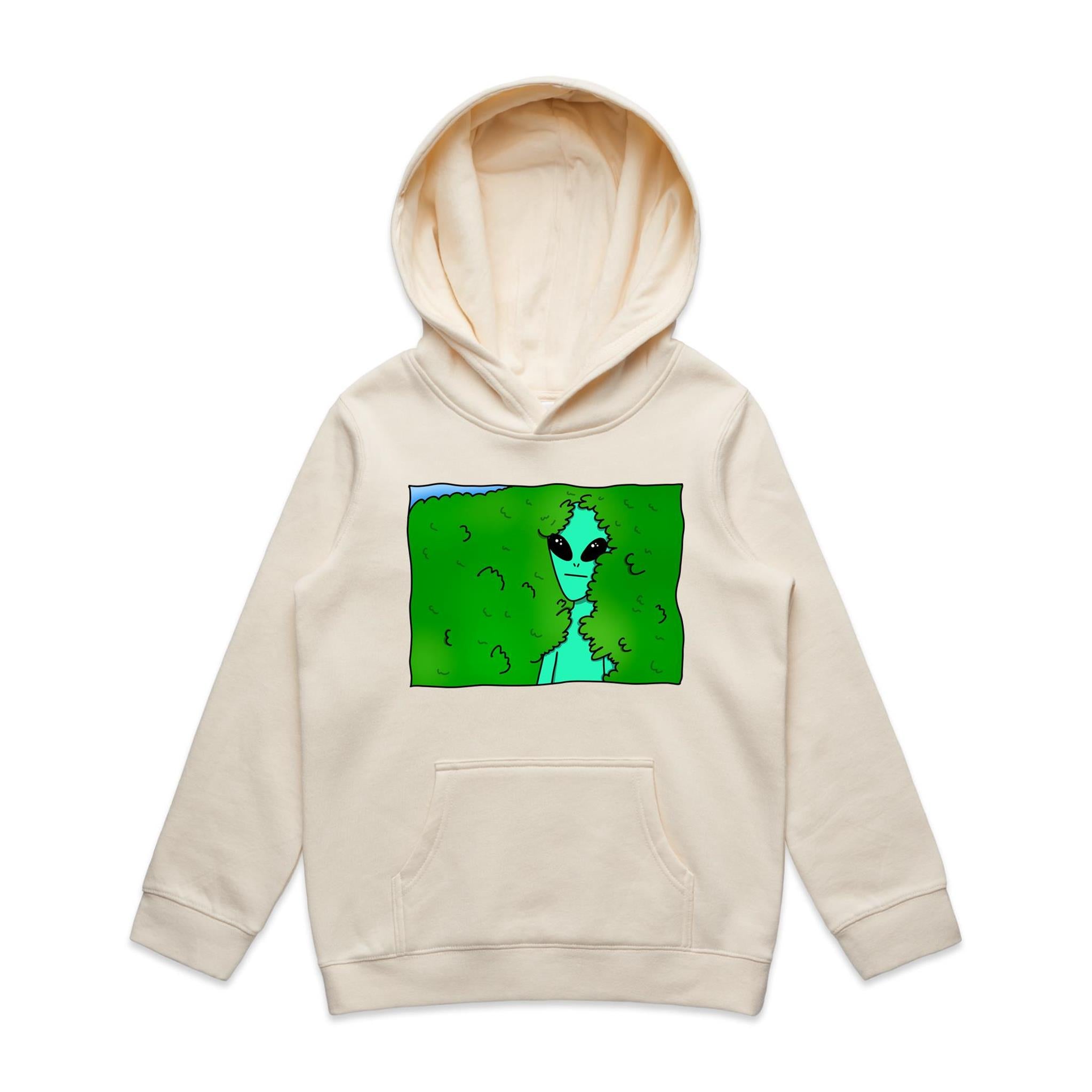Alien Backing Into Hedge Meme - Kids Hoodie Ecru Kids Hoodie Printed In Australia