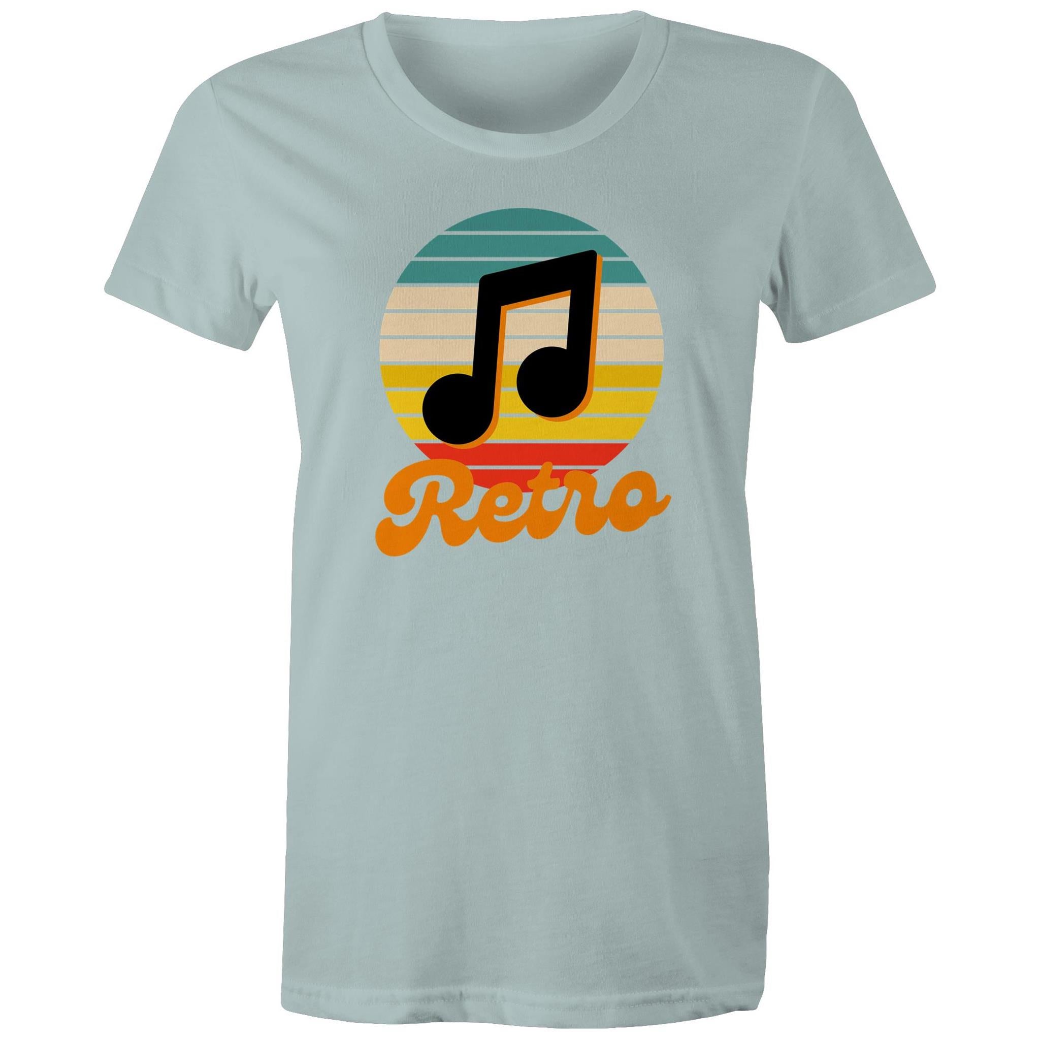Retro Music - Womens T-shirt Pale Blue Womens T-shirt Music Printed In Australia Retro