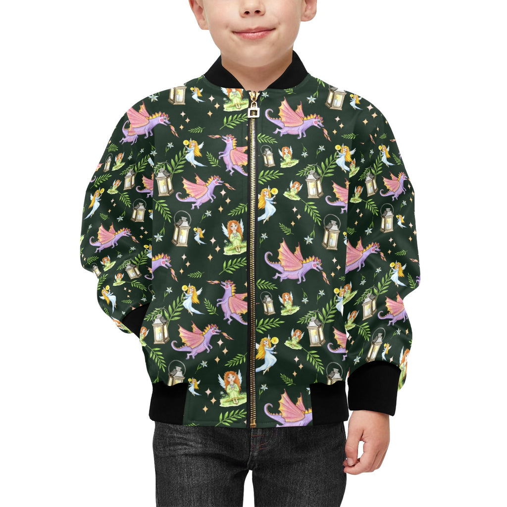 Dragons And Fairies Kids Bomber Jacket Kids Bomber Jacket animal Printed Offshore