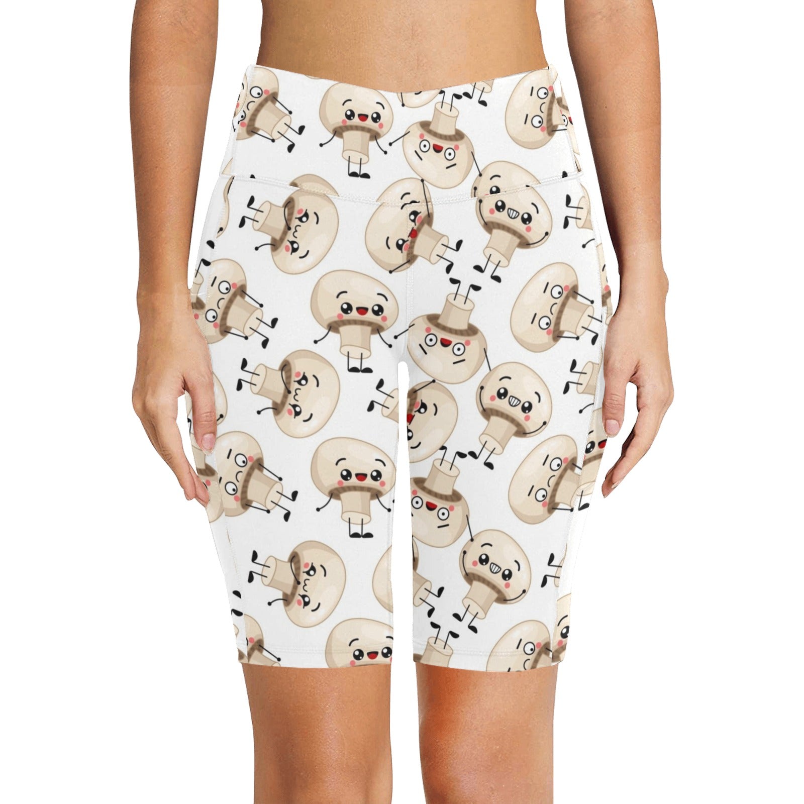 Cute Mushrooms Women's Bike Shorts With Side Pockets Women's Bike Shorts Food Printed Offshore