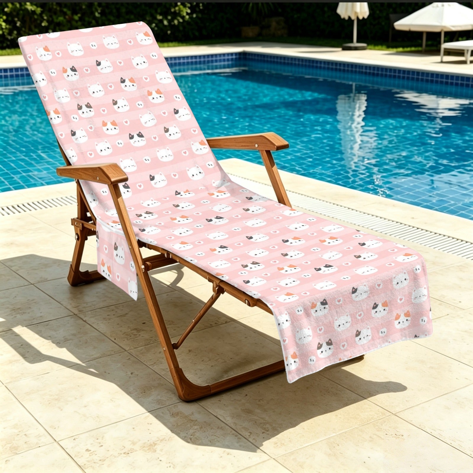 Pink Cats Beach Chair Towel Cover with Side Pockets