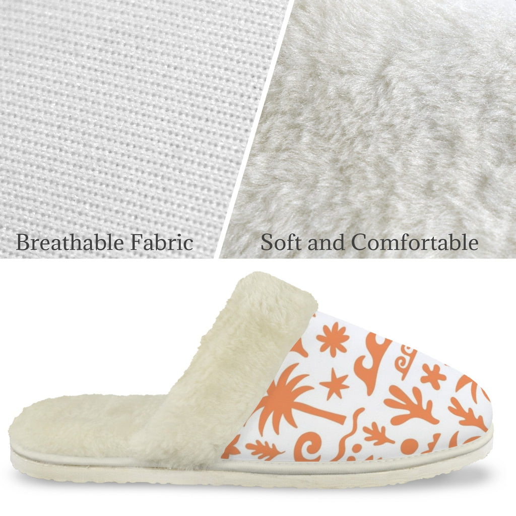 Orange Surf Men's Fur Trim Thick-Sole Indoor Slippers Men's Fur Trimmed Slippers Printed Offshore Surf