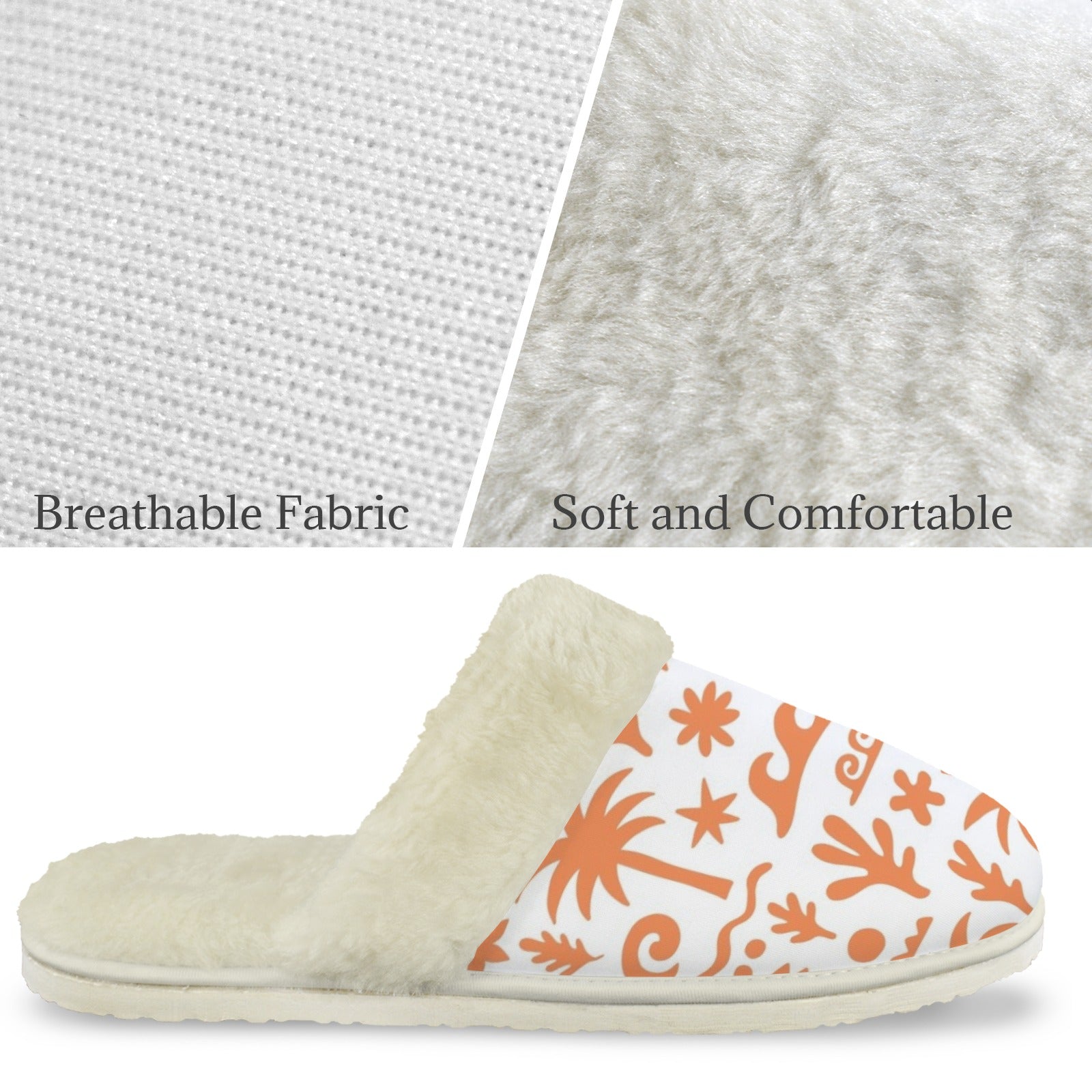 Orange Surf - Men's Fur Trim Thick-Sole Indoor Slippers Men's Fur Trimmed Slippers Printed Offshore Surf